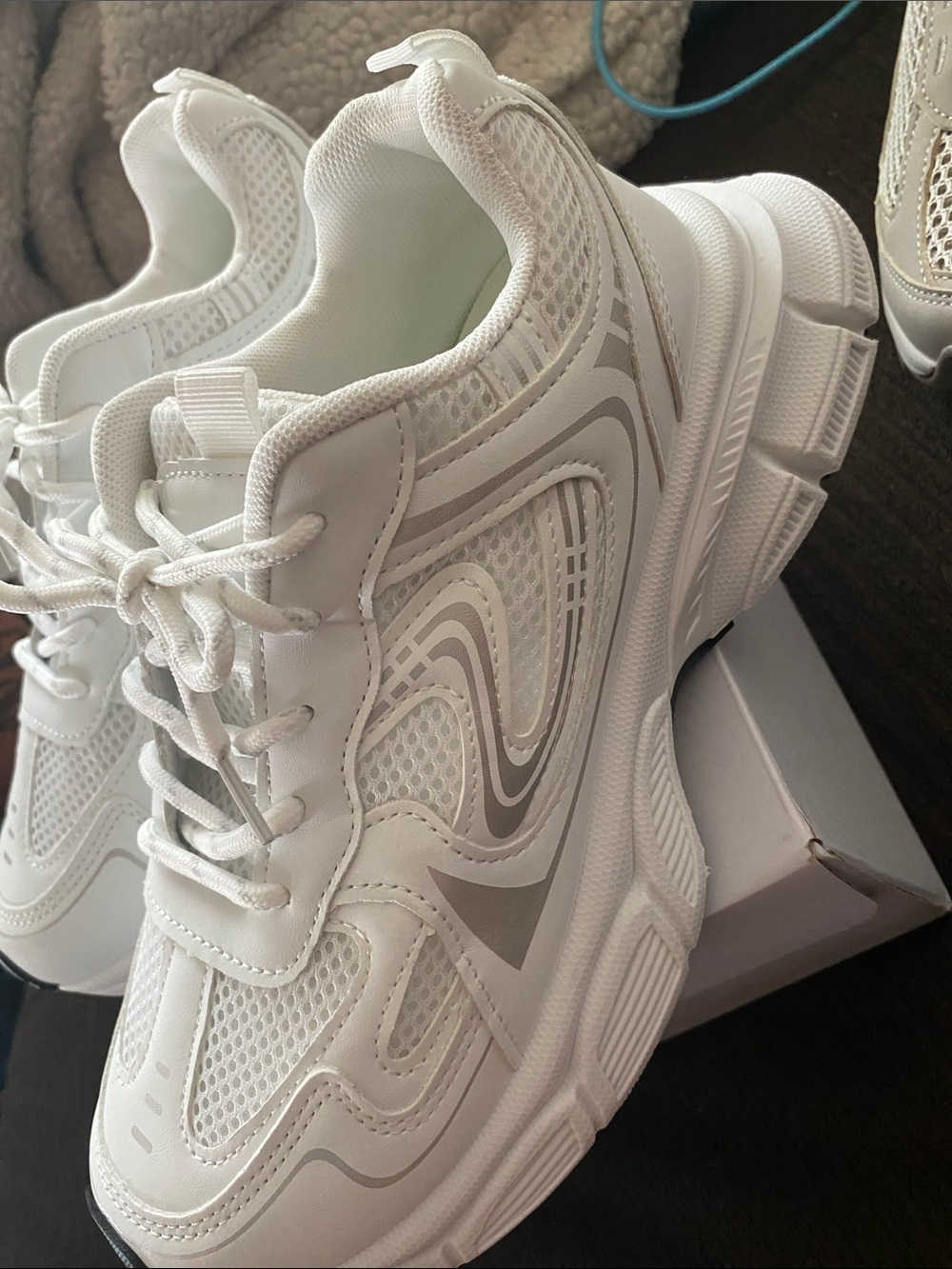 Women’s White Chunky Mesh Lace-Up Sneakers